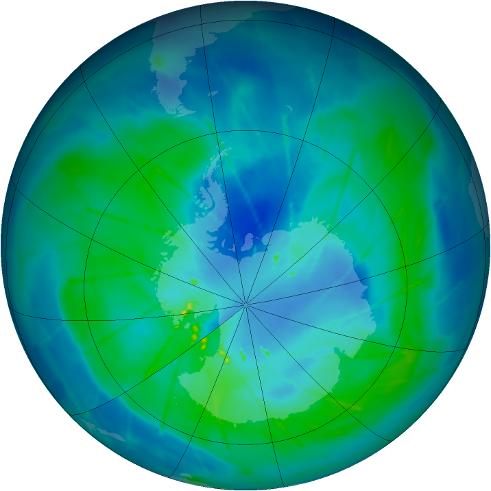 Antarctic ozone map for 08 March 2010